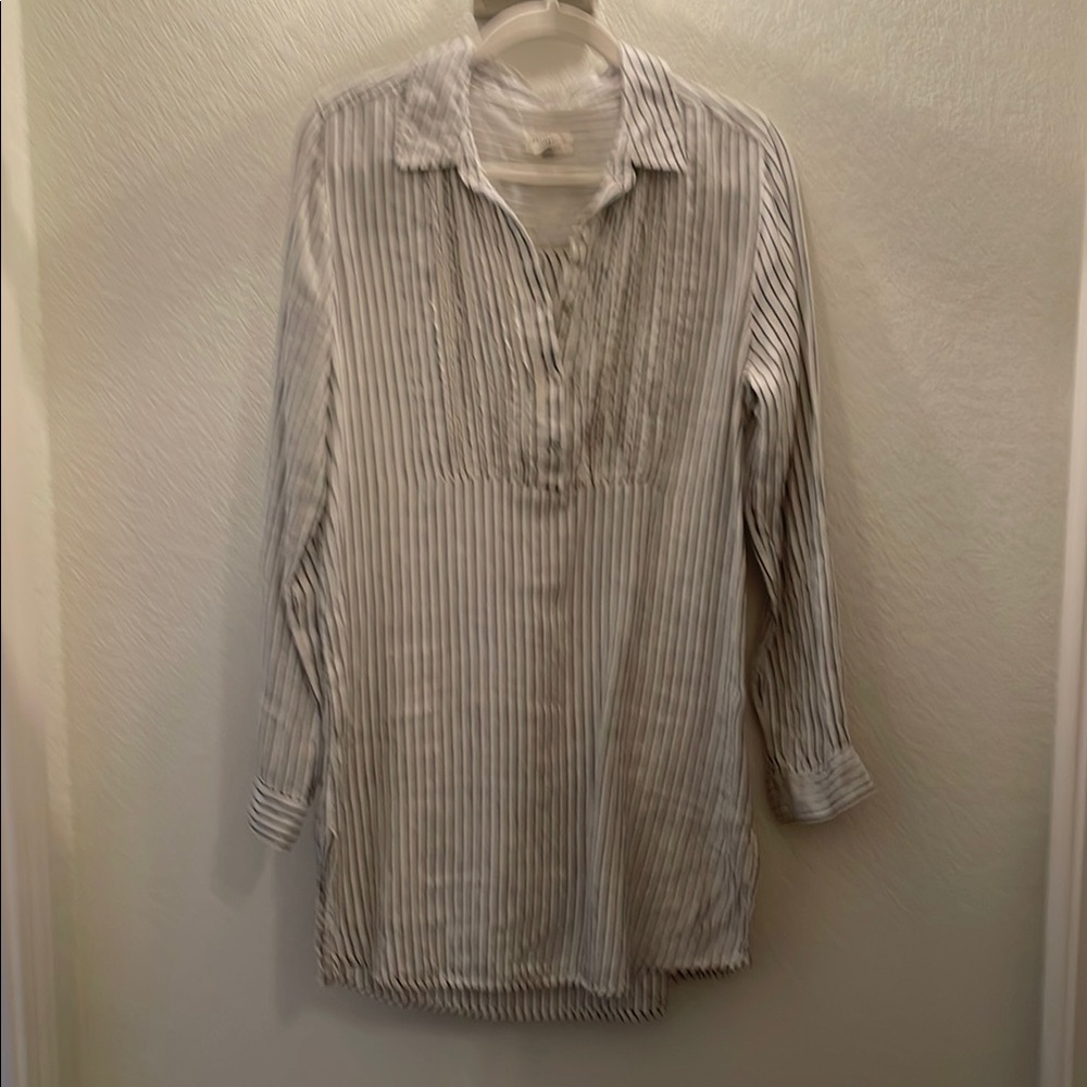 Linen 100% blue and white striped Striped Long Sleeve Tunic artisan NY